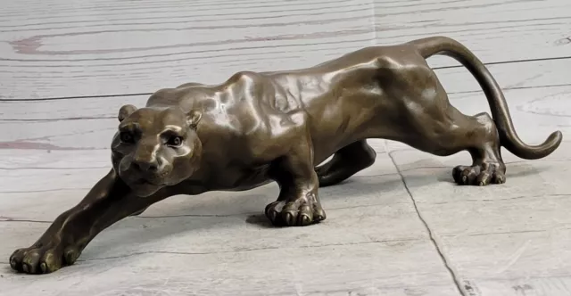 Bronze Metal Cougar Leopard Lion Panther Puma Statue Sculpture Figure 5" x 15"