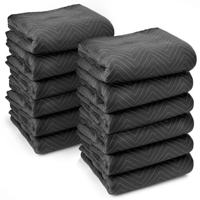12 Moving Blankets Furniture Pads - Ultra Thick Pro - 80" x 72" Black