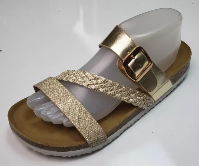 Yoki Women's Metallic Light Gold/Rose Gold 3 Strap Slide Sandals Size US 10.5