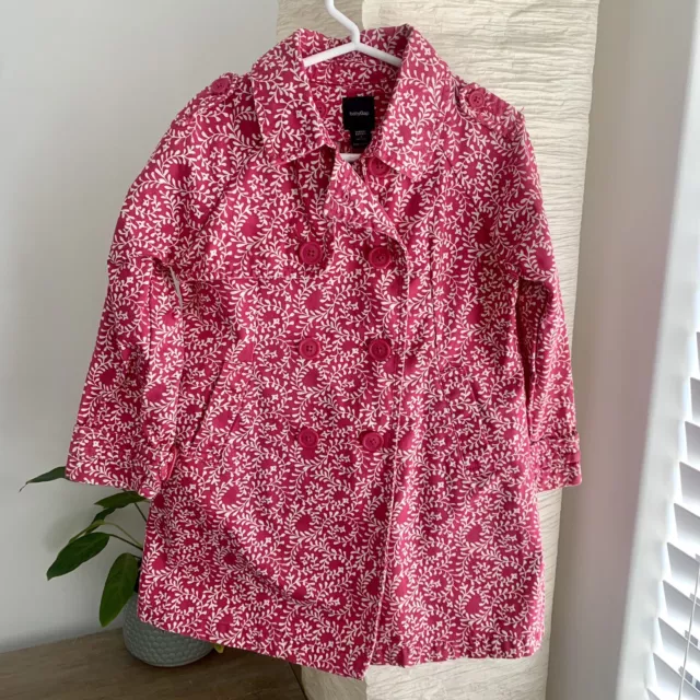 BABY GAP - Girls Pink & White Floral Winter Trench Coat - Size 4 - 100% Cotton