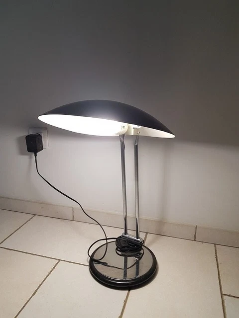 Lampe De Bureau Vintage IKEA 1970 - Noire, Hauteur Réglable, Verre Transparent, Halogène