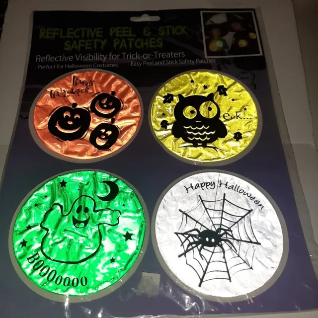 Vintage Halloween Safety Patches Stickers 4" Reflective Ghost JOL Spider Owl