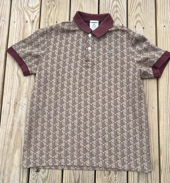 LACOSTE Live! Monogram Jacquard  Polo Brown - Size Large