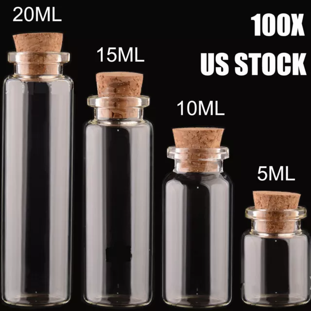 24/100 Small Glass Bottles with Corks Tiny Vials for Craft Projects 5/10/15/20ml