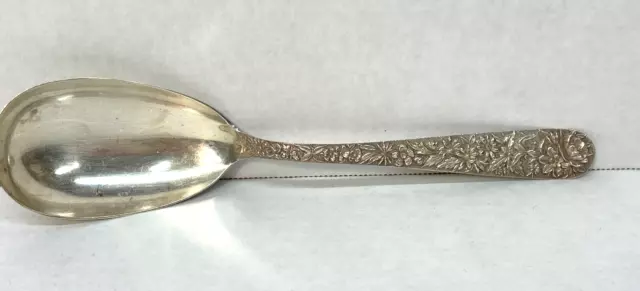 S. Kirk & Son Sterling Silver Serving Spoon Floral Repousse Kitchen Utensil
