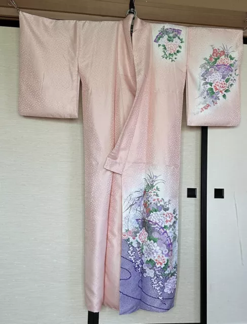 p6:Japanese Kimono Yukata Jacket Cardigan  KIMONO Robe Base is Pink Flower