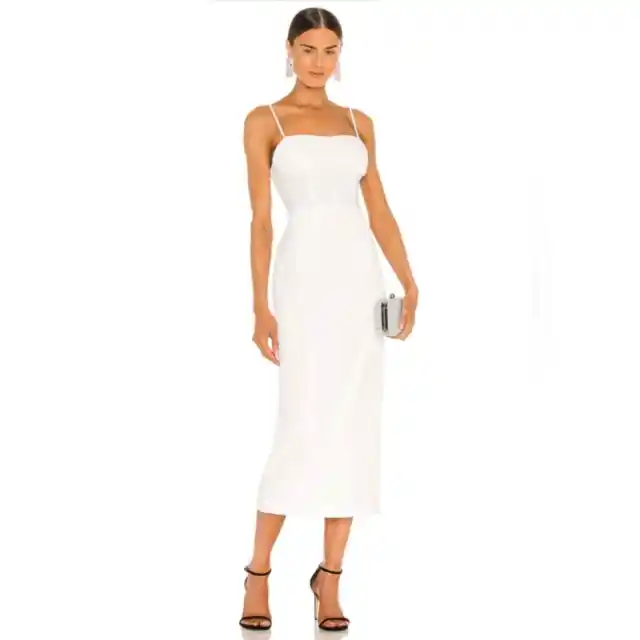 Bardot Roberta Midi Dress Ivory White Crepe Mesh Women's Size 8 M NWT Revolve