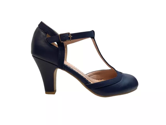 Journee Collection Womens Olina Heels Classic Mary Jane Pumps with T-Strap Navy