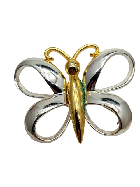 Vintage AAI Butterfly Goldtone Enamel Brooch Pin 2"