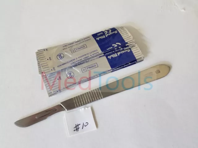 10 Sterile #10 Surgical Blades with FREE #3 Scalpel Knife Handle Medical Dental