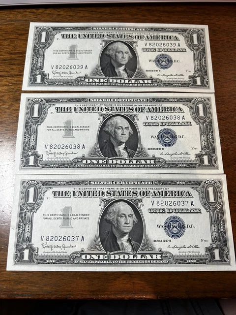 1957-B $1 Lot of 3 Silver Certificate Blue Seal Consecutive Notes