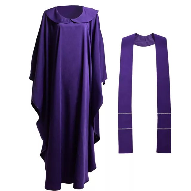 Christian Chasuble Catholic Church Priest Vestment W/Stole Clergy Purple