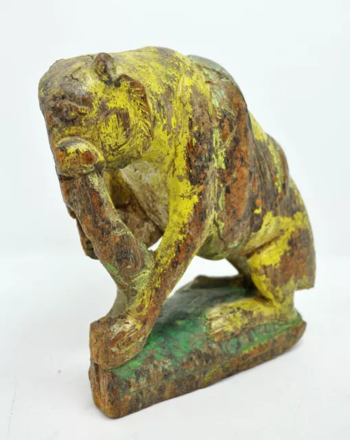 Original Antique Wooden Tiger Figurine Statue Old Hard Wood Hand Carved Painted