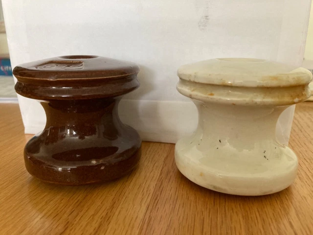 Vintage Ceramic Insulators 1 Brown Peirce 1 White 3"
