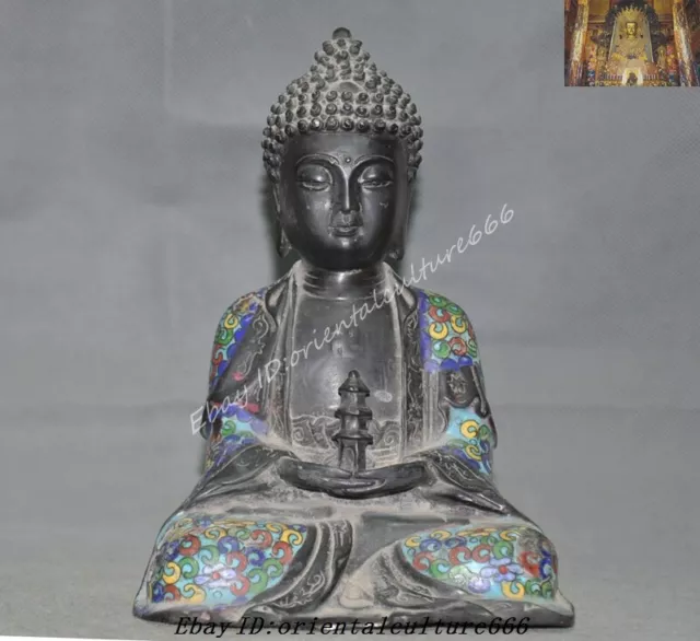 9" Tibetan Buddhism temple bronze Cloisonne Shakyamuni Sakyamuni Buddha statue