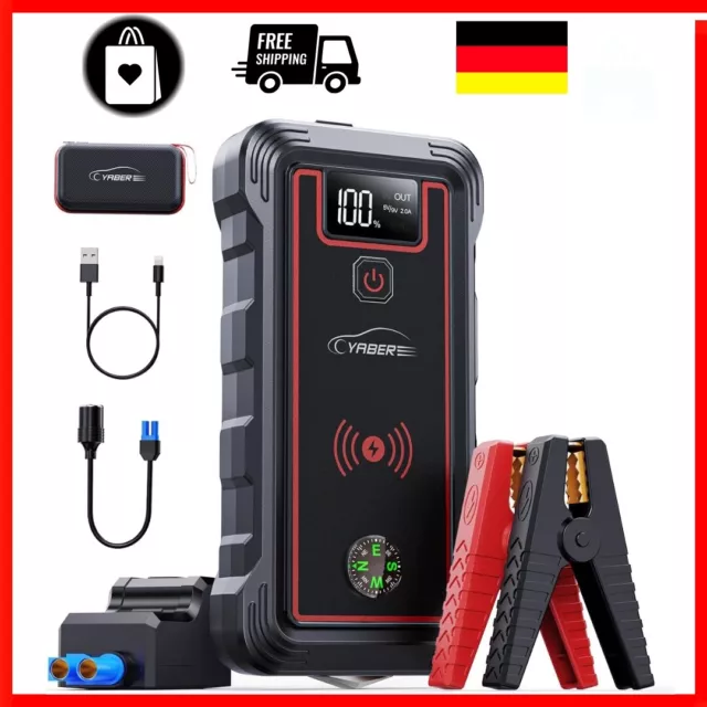 YABER Starthilfe Powerbank 3500A Spitzenstrom 23800mAh Auto Starthilfe mit 10W