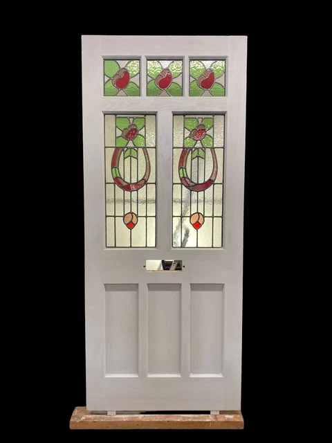 Victorian Front Door Period Stained Glass Old Reclaimed Antique Hardwood Leaded