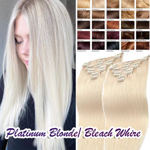 DEU Clip in Extensions Remy Echthaar Haarverlangerung Glatt Blond 35cm 45cm 55cm