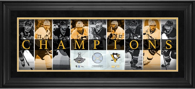 Pittsburgh Penguins 2016 SC Champs Framed Champs Panoramic with Game-Used Net