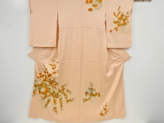 40060# Japanese Kimono / Antique Kimono / Embroidery / Floral Cart