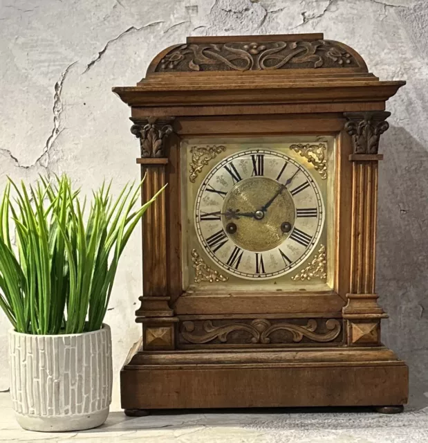 Antique German 14 Day Strike Oak Case Mantel Clock Hamburg American Co HAC 2