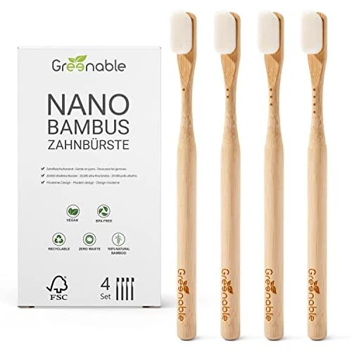 Greenable ® Nano Zahnbürste aus Bambus [4er Set] – 20.000 Extra weiche Borste...