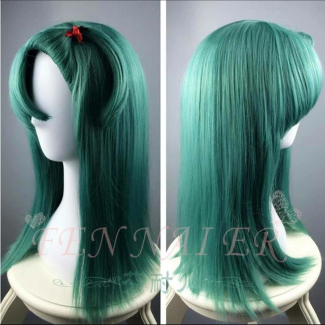 Cyan girl long straight hair tilted frisette cosplay wig breathable party mask