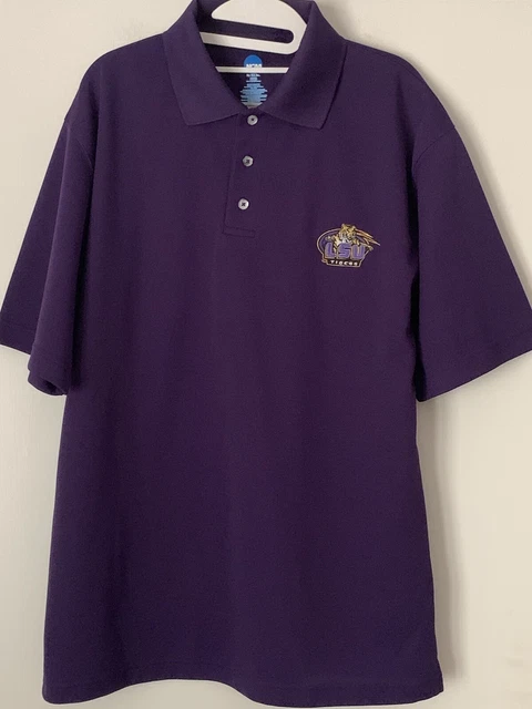 NCAA LSU Tigers Purple Short Sleeve Golf Polo Shirt Embroidered Logo Mens Medium