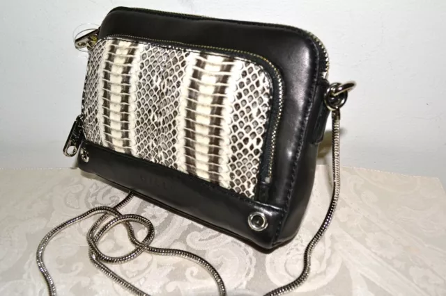 NWT $225 MILLY Mercer Black Lamb Leather and B&W Snakeskin Crossbody Purse