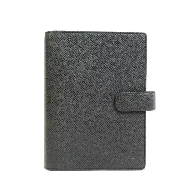 Auth LOUIS VUITTON Taiga Agenda MM Agenda/Note Cover Black/Silver - e57574a