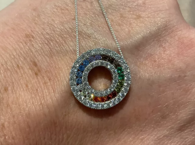 3.0 Karat Diamant & Regenbogen Saphir Anhänger mit Halskette IN Platin Plattiert