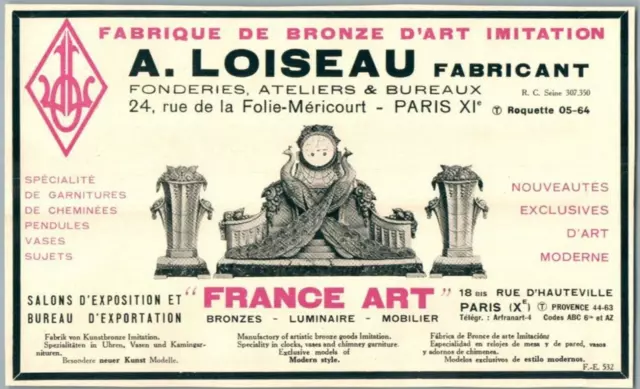 Loiseau Horlogerie Bronze Pendule Fonderie Paris Publicite Ancienne 1920 Clock