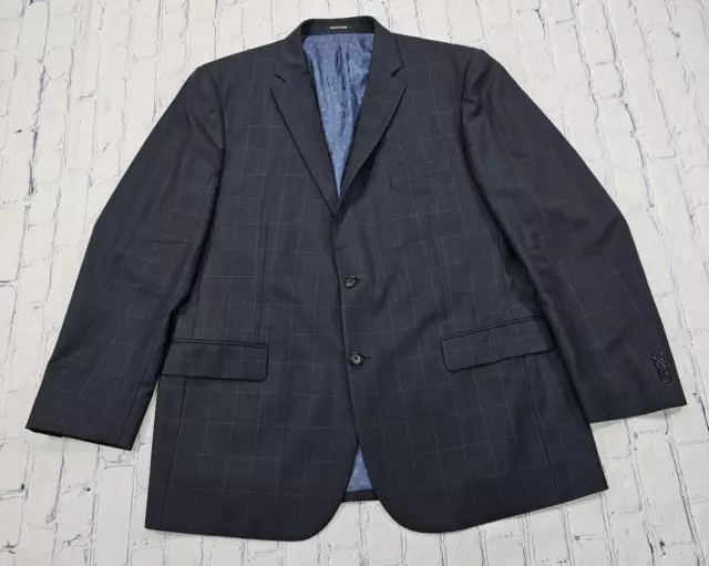 Jos A Bank 1905 Blazer Wool Blue Windowpane Plaid Jacket Sport Coat MENS SZ 48L