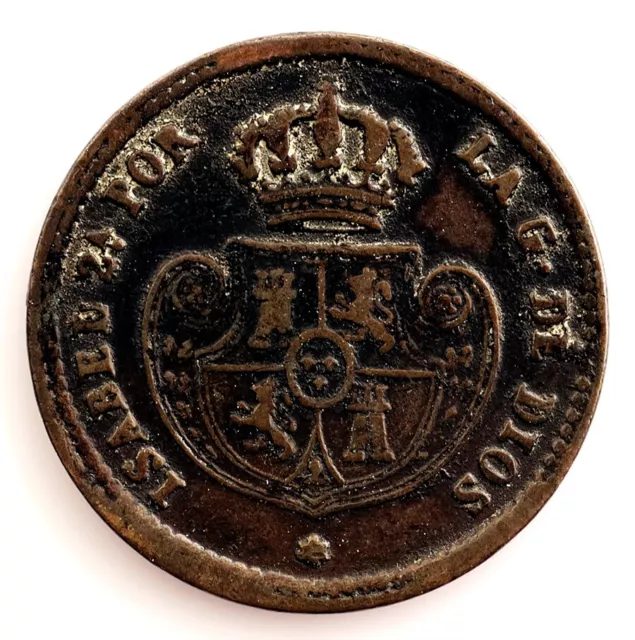 Spain-Isabel II. Decima de Real. 1853 Segovia. Cobre 3,8 g. Bonita 2