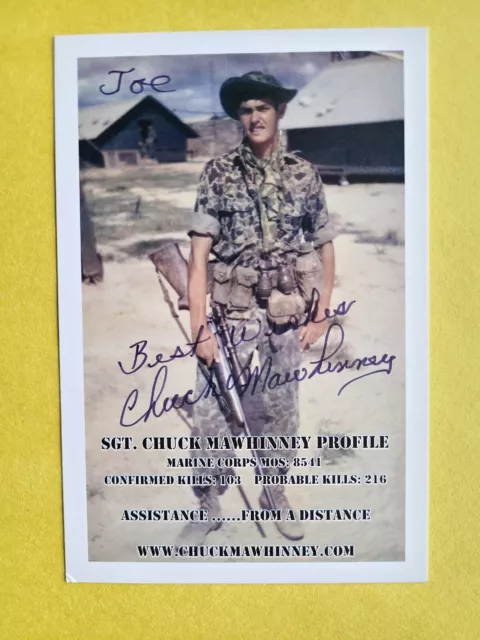 Charles Mawhinney Vietnam USMC Sniper 103 Kills Signed 4x6 photo   Joe
