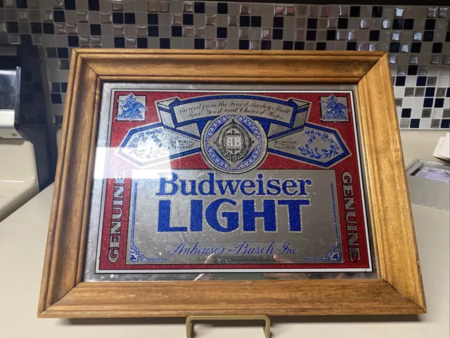 Vintage Budweiser Light Advertising Framed Mirror