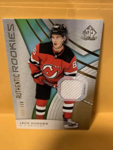 2019-20 Sp Game Used JACK HUGHES  Authentic Rookies Jersey #/599 GOLD #200 DEVIL
