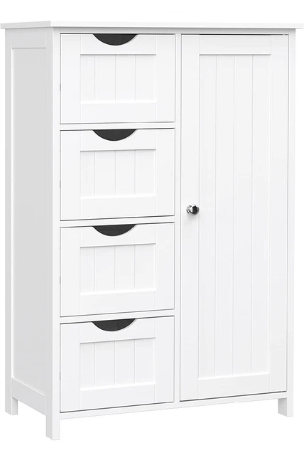 Gabinete de almacenamiento de piso de baño VASAGLE, unidad de almacenamiento de madera con 4 cajones