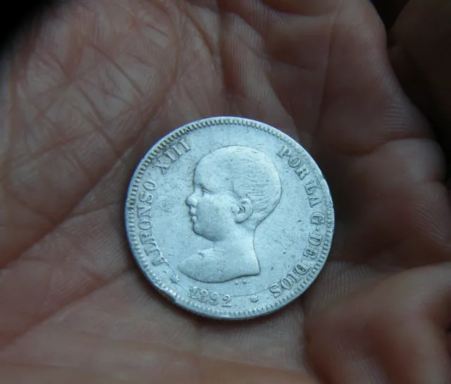 ALFONSO XIII  MONEDA DE  2 Pesetas  1892   PLATA