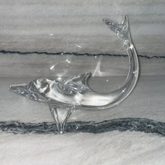 Large Daum France Crystal Dolphin Sculpture - 12" x 5" Beautiful!!