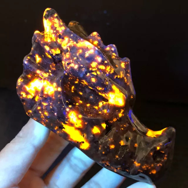 289g Natural Yooperlite Fire Stone Dragon Head Carving Crystal Quartz Reiki P561