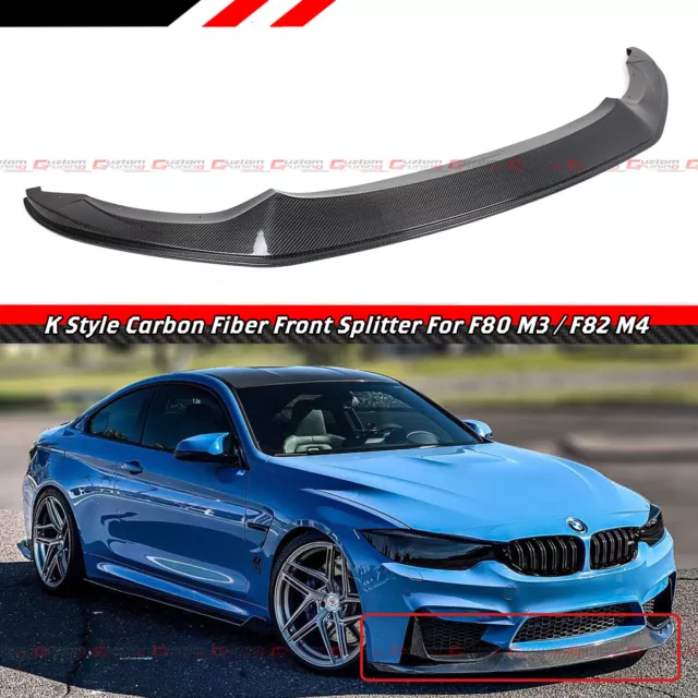 For 2015-19 BMW F80 M3 F82 F83 M4 K Style Carbon Fiber Front Bumper Lip Splitter