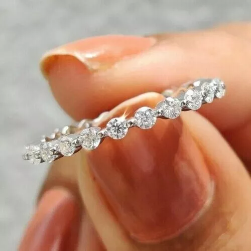 2CT Round Cut Lab Created Diamond Womens Wedding Band Ring 14K White Gold Plated