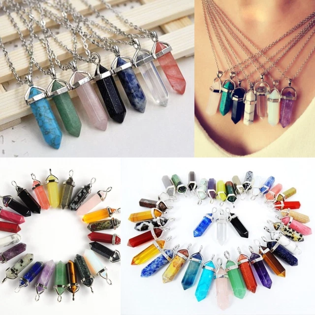 Gemstone Natural Stone Crystal Quartz Healing Point Chakra Pendant Necklace j-c