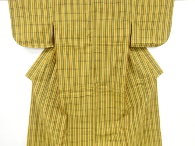 6463165: Japanese Kimono / Antique Hitoe Kimono / Tsumugi / Woven Grid