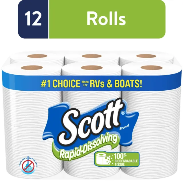Scott Rapid-Dissolving Toilet Paper, 12 Rolls