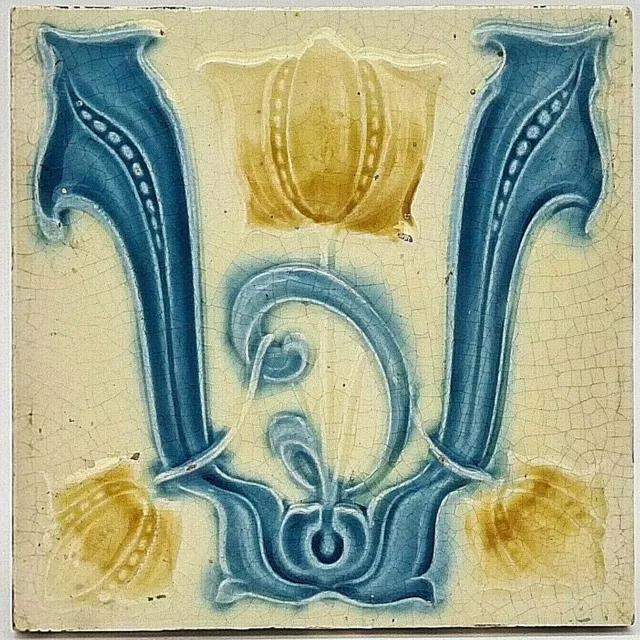 Antique Fireplace Tile Majolica Art Nouveau Tile Lea & Bolton 1906