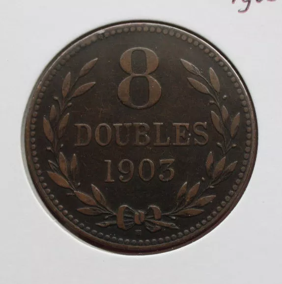 Guernsey 8 Doubles 1903- Heaton KM# 7  #F 2455 SS-VF "Edward VII."