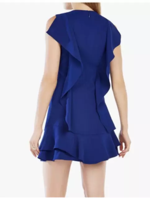 BCBGMaxAzria AnneMarie Dress M Medium Blue Short Sleeve Shift Washable Ruffled 3