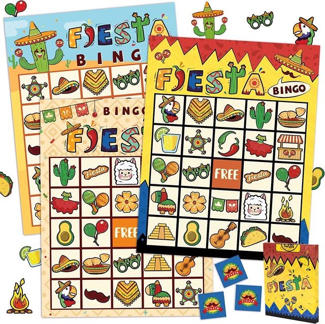 Mexican Fiesta Bingo Party Games - 24 Players Birthday Party Games for Kids Bach